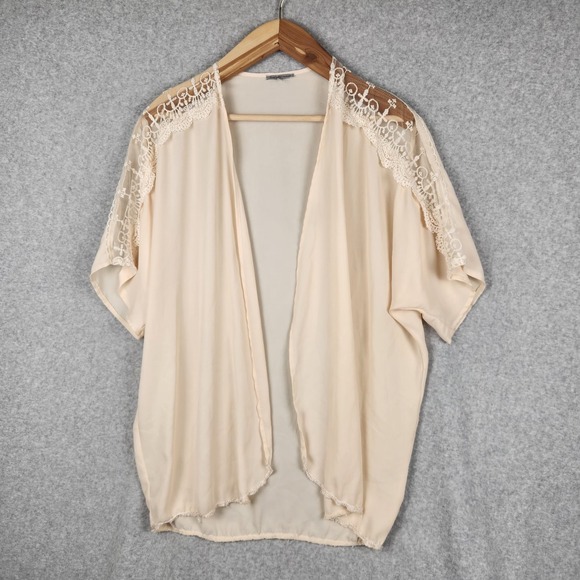 Charlotte Russe Other - Charlotte Russe Cardigan‎ Womens Small Beige Kimono Lace Shoulder Open Front...